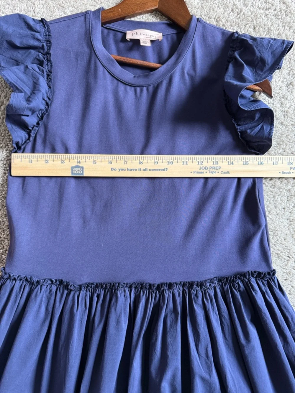 Philosophy Navy Ruffle Sleeve Midi Dress Eyelet Hem Large - Picture 12 of 13